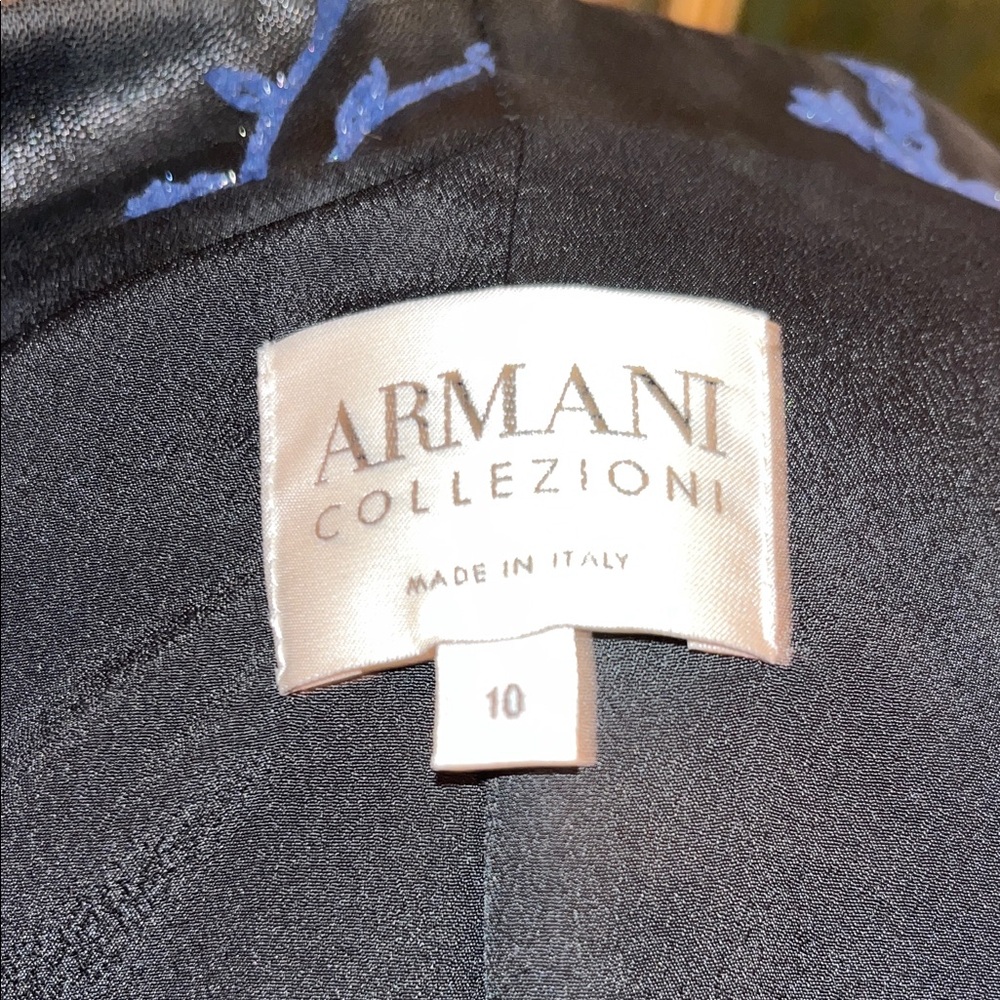 Armani Collezioni One of a kind Jacket Black leather and Blue Flower embroidery - Picture 3 of 7